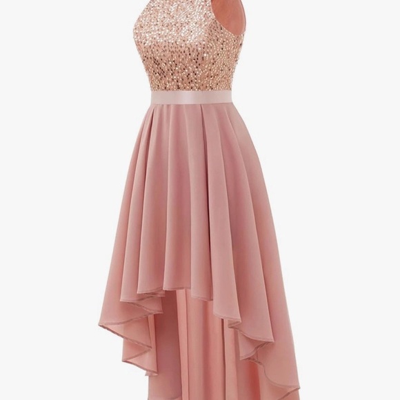 Elegant Rose Gold Sequin High-Low Halter Dress - Picture 4 of 13